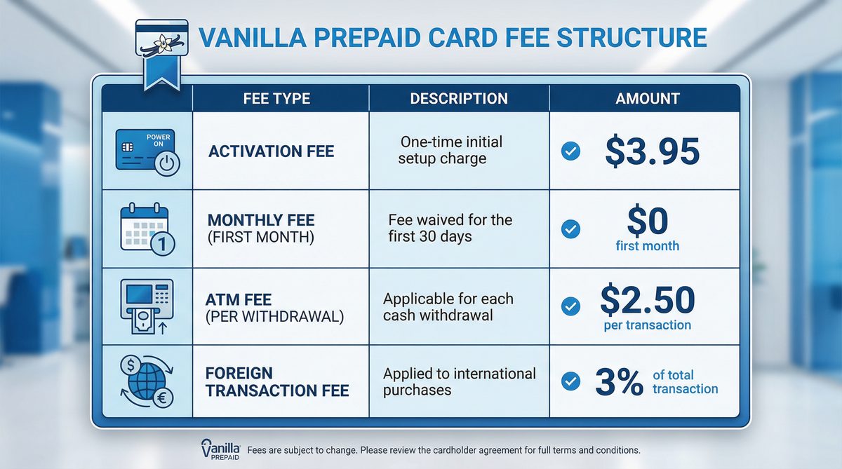 رسوم بطاقة فانيلا مسبقة الدفع - رسم بياني يوضح التكاليف المختلفة